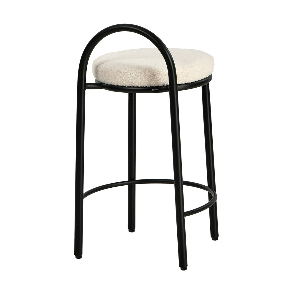 2x Bar Stool Dining Chair Round Counter Seat Boucle Upholstered Seating