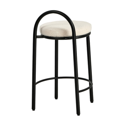 2x Bar Stool Dining Chair Round Counter Seat Boucle Upholstered Seating