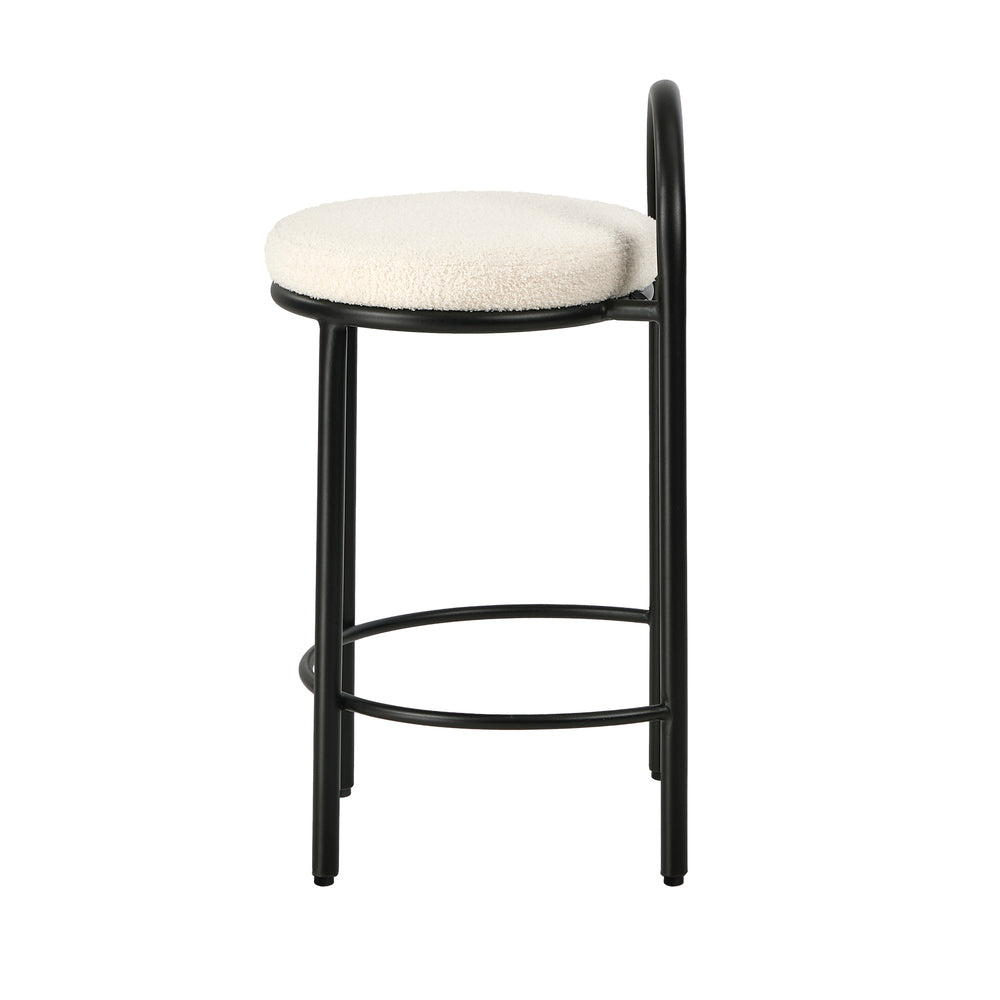 2x Bar Stool Dining Chair Round Counter Seat Boucle Upholstered Seating