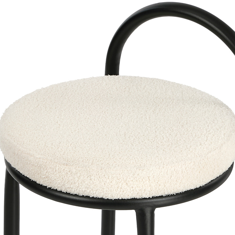 2x Bar Stool Dining Chair Round Counter Seat Boucle Upholstered Seating
