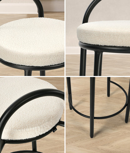 2x Bar Stool Dining Chair Round Counter Seat Boucle Upholstered Seating