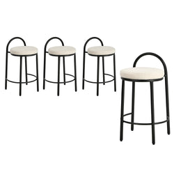4x Bar Stool Dining Chair Round Counter Seat Boucle Upholstered Seating