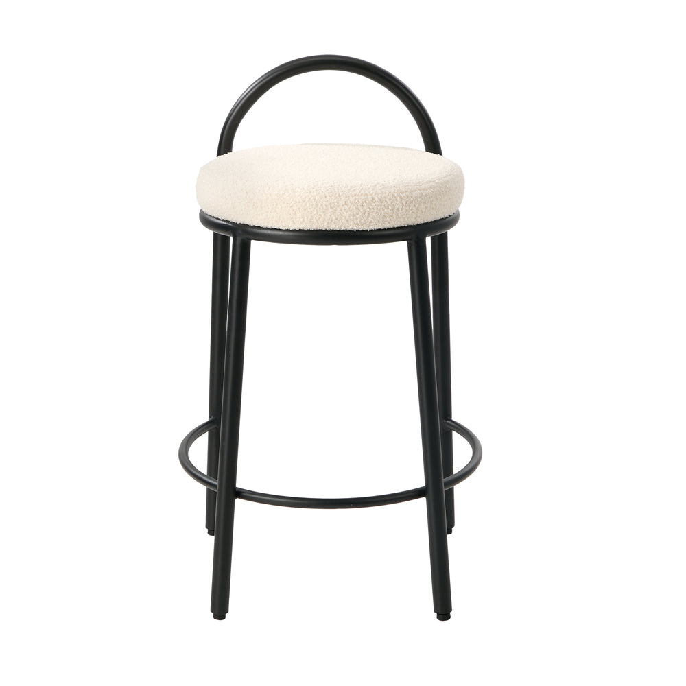 4x Bar Stool Dining Chair Round Counter Seat Boucle Upholstered Seating