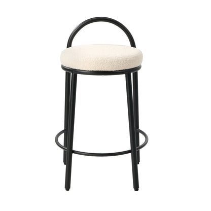 4x Bar Stool Dining Chair Round Counter Seat Boucle Upholstered Seating