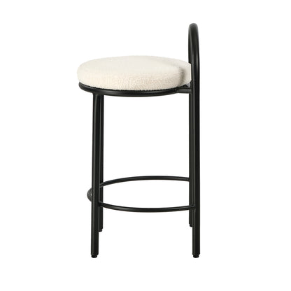 4x Bar Stool Dining Chair Round Counter Seat Boucle Upholstered Seating