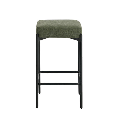 2x Bar Stools Kitchen Counter Stool Linen Seat Metal Green