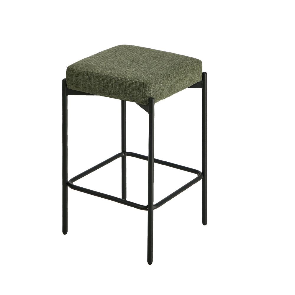 2x Bar Stools Kitchen Counter Stool Linen Seat Metal Green