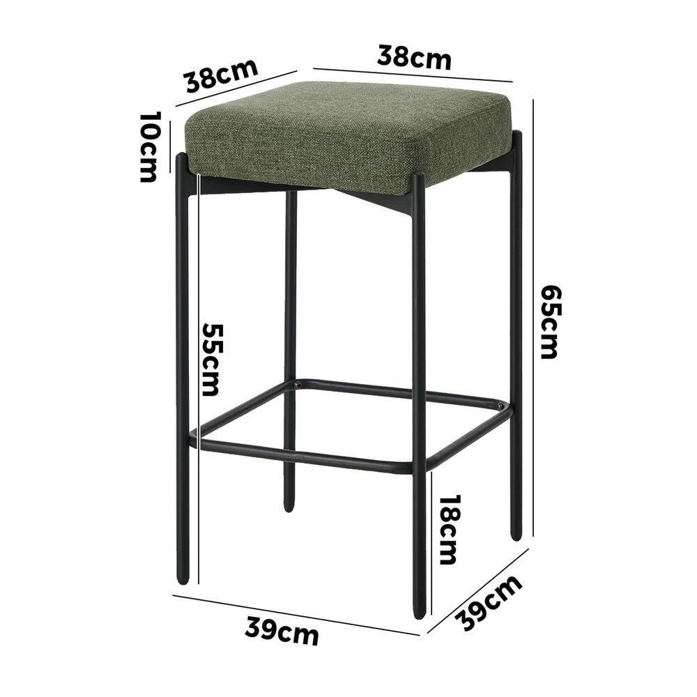 4x Bar Stools Kitchen Counter Stool Linen Seat Metal Green