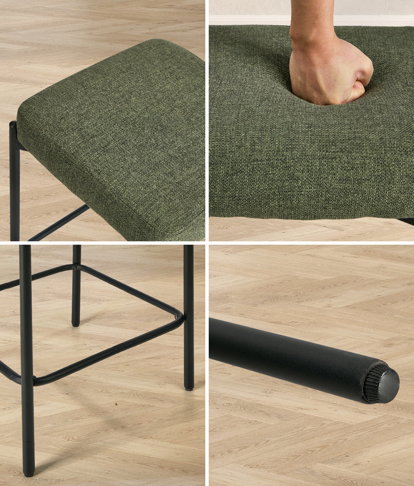 4x Bar Stools Kitchen Counter Stool Linen Seat Metal Green