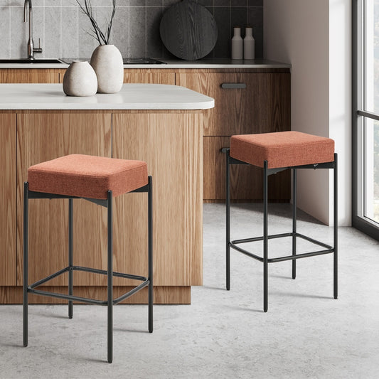 Orange Linen Bar Stools Set of 2 Metal | HomeAndLiving