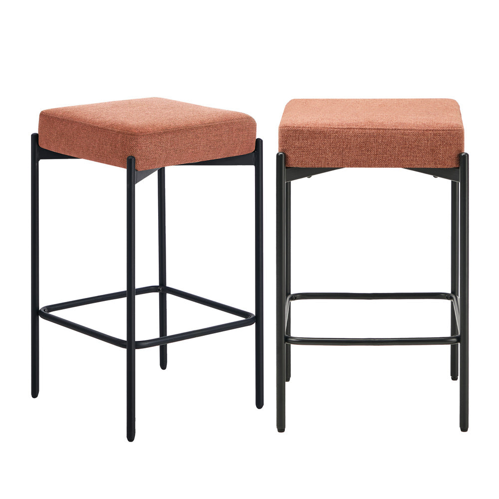 Orange Linen Bar Stools Set of 2 Metal | HomeAndLiving