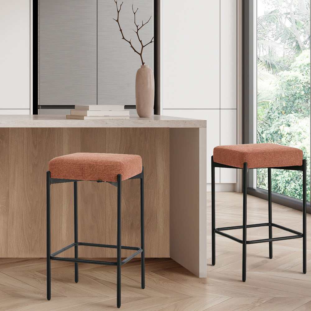 Orange Linen Bar Stools Set of 2 Metal | HomeAndLiving