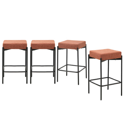 4x Bar Stools Kitchen Dining Chair Linen Seat Metal Orange - 2