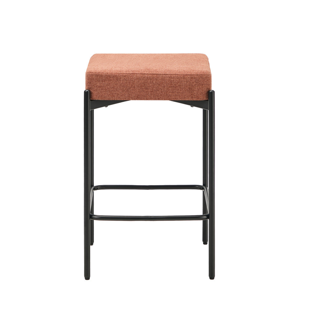 4x Bar Stools Kitchen Dining Chair Linen Seat Metal Orange - 6
