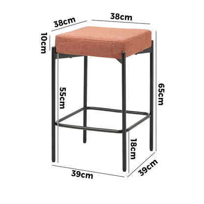 4x Bar Stools Kitchen Dining Chair Linen Seat Metal Orange - 3