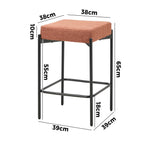 4x Bar Stools Kitchen Dining Chair Linen Seat Metal Orange