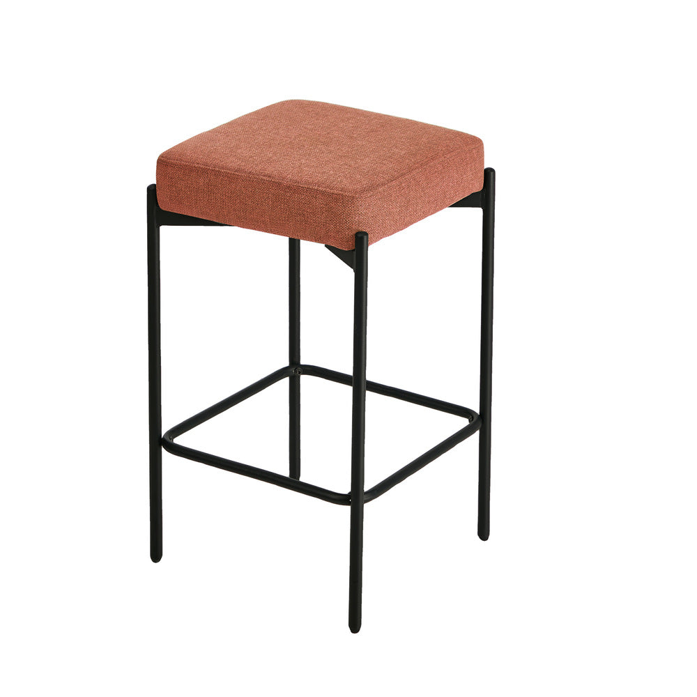 4x Bar Stools Kitchen Dining Chair Linen Seat Metal Orange - 4