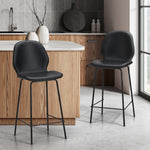 2x Bar Stools Kitchen Chairs High Back Leather Counter Seating Set Black/Grey