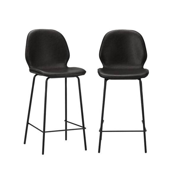  2x Bar Stools Kitchen Chairs High Back Leather Counter Seating Set Black/Grey