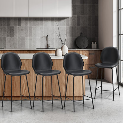Set of 4 Bar Stools Kitchen Chairs High Leather Black Counter Seats Black/Grey