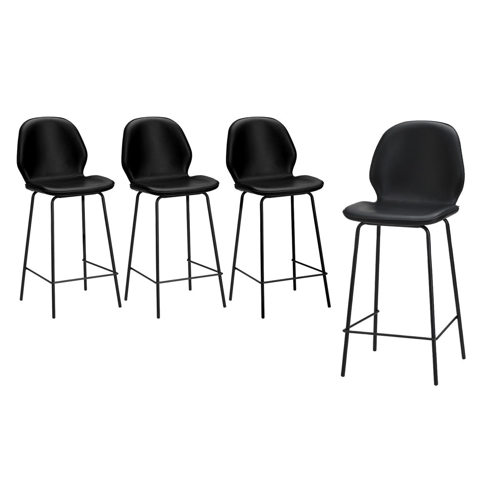 Set of 4 Bar Stools Kitchen Chairs High Leather Black Counter Seats Black/Grey