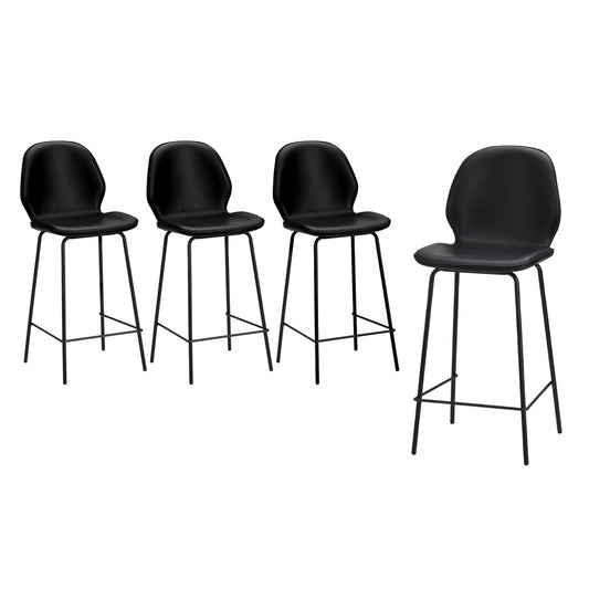 Set of 4 Bar Stools Kitchen Chairs High Leather Black Counter Seats Black/Grey