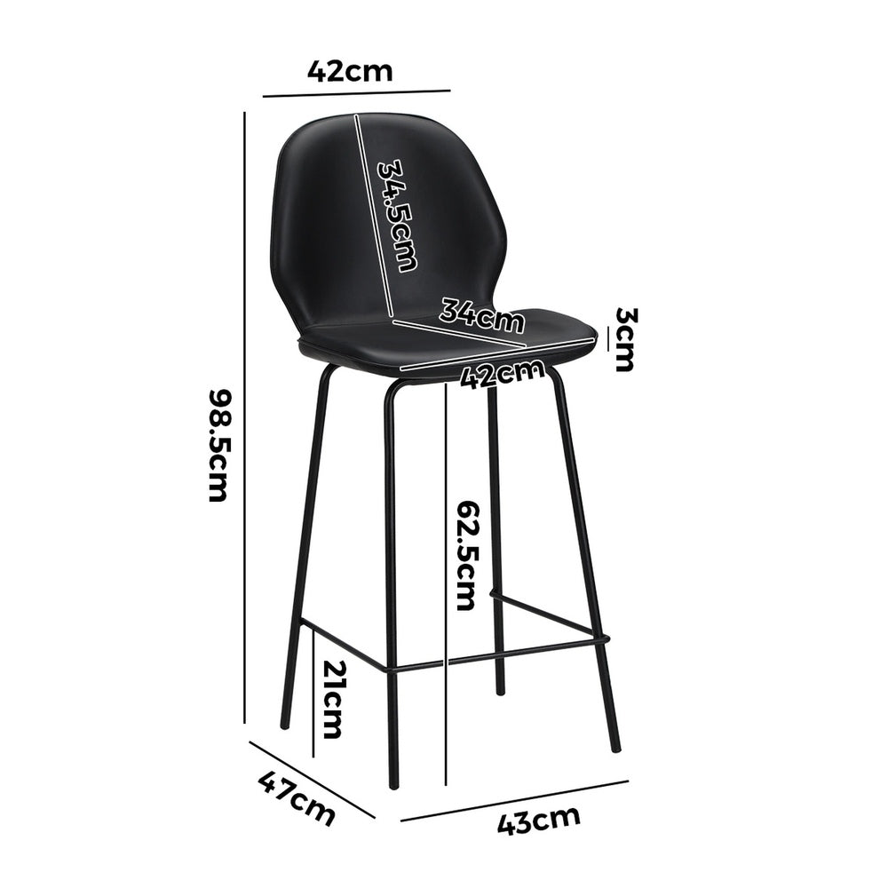 Set of 4 Bar Stools Kitchen Chairs High Leather Black Counter Seats Black/Grey