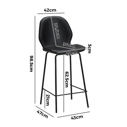 Set of 4 Bar Stools Kitchen Chairs High Leather Black Counter Seats Black/Grey