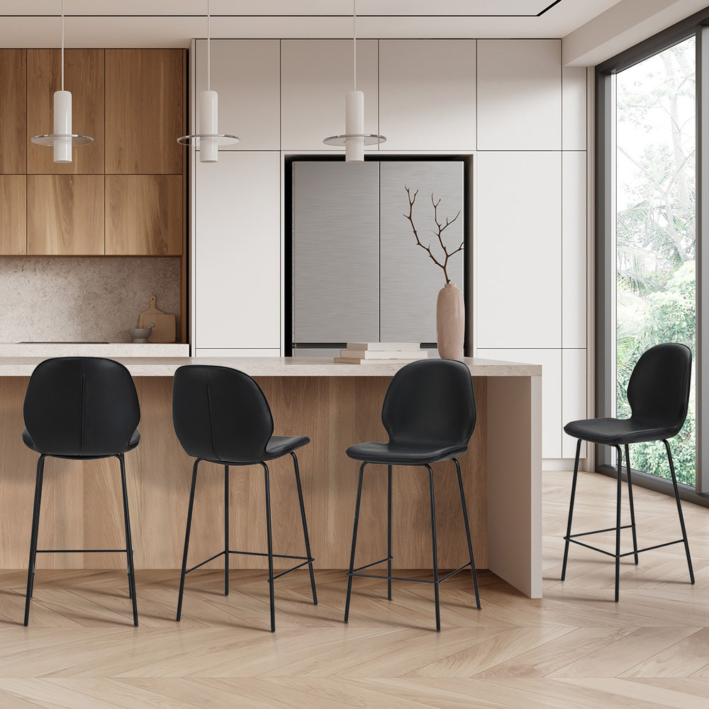 Set of 4 Bar Stools Kitchen Chairs High Leather Black Counter Seats Black/Grey