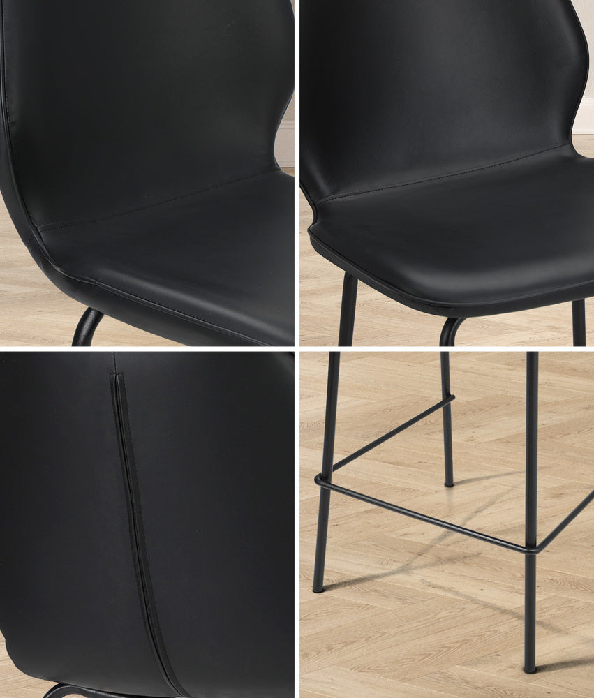 Set of 4 Bar Stools Kitchen Chairs High Leather Black Counter Seats Black/Grey