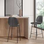 2x Bar Stools Kitchen Chairs High Back Leather Counter Seating Set Black/Grey