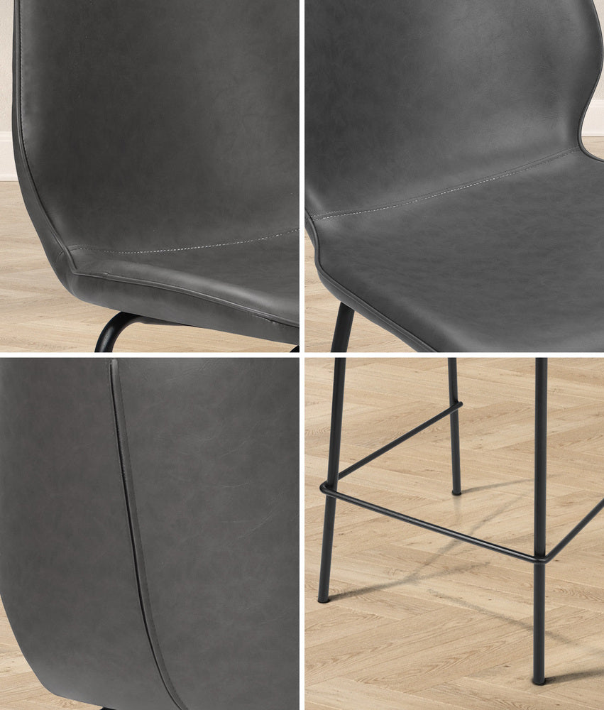2x Bar Stools Kitchen Chairs High Back Leather Counter Seating Set Black/Grey