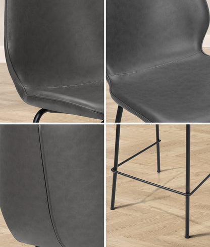 2x Bar Stools Kitchen Chairs High Back Leather Counter Seating Set Black/Grey