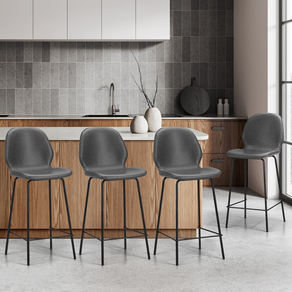 Set of 4 Bar Stools Kitchen Chairs High Leather Black Counter Seats Black/Grey