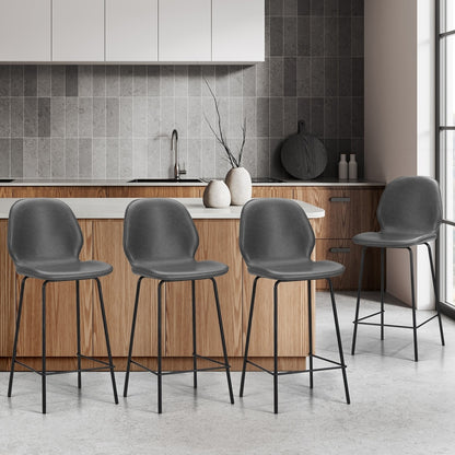 Set of 4 Bar Stools Kitchen Chairs High Leather Black Counter Seats Black/Grey