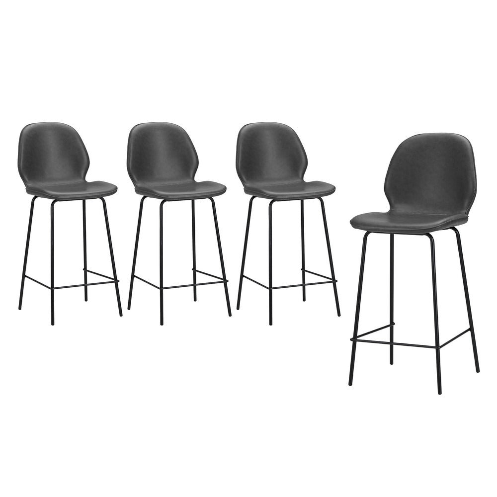 Set of 4 Bar Stools Kitchen Chairs High Leather Black Counter Seats Black/Grey