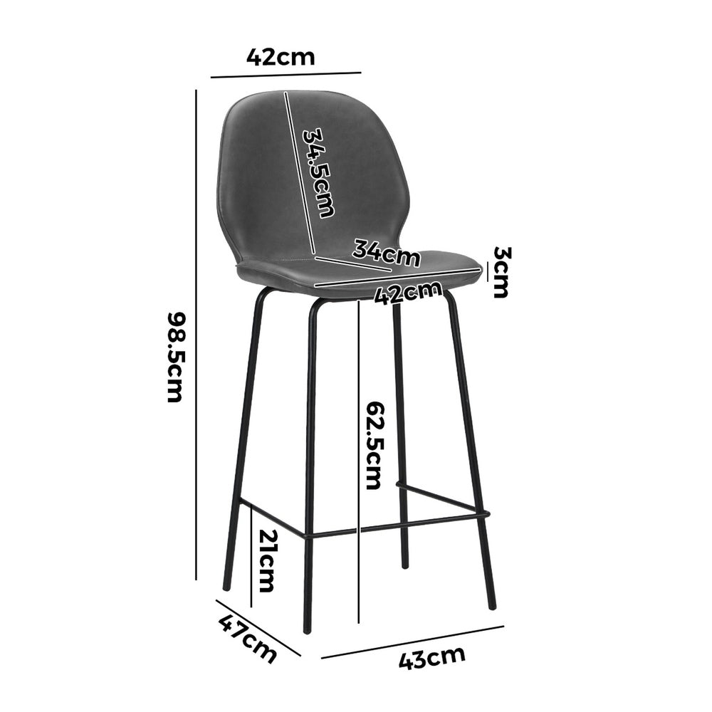 Set of 4 Bar Stools Kitchen Chairs High Leather Black Counter Seats Black/Grey