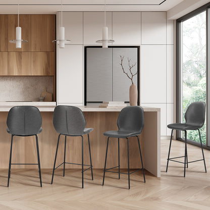 Set of 4 Bar Stools Kitchen Chairs High Leather Black Counter Seats Black/Grey
