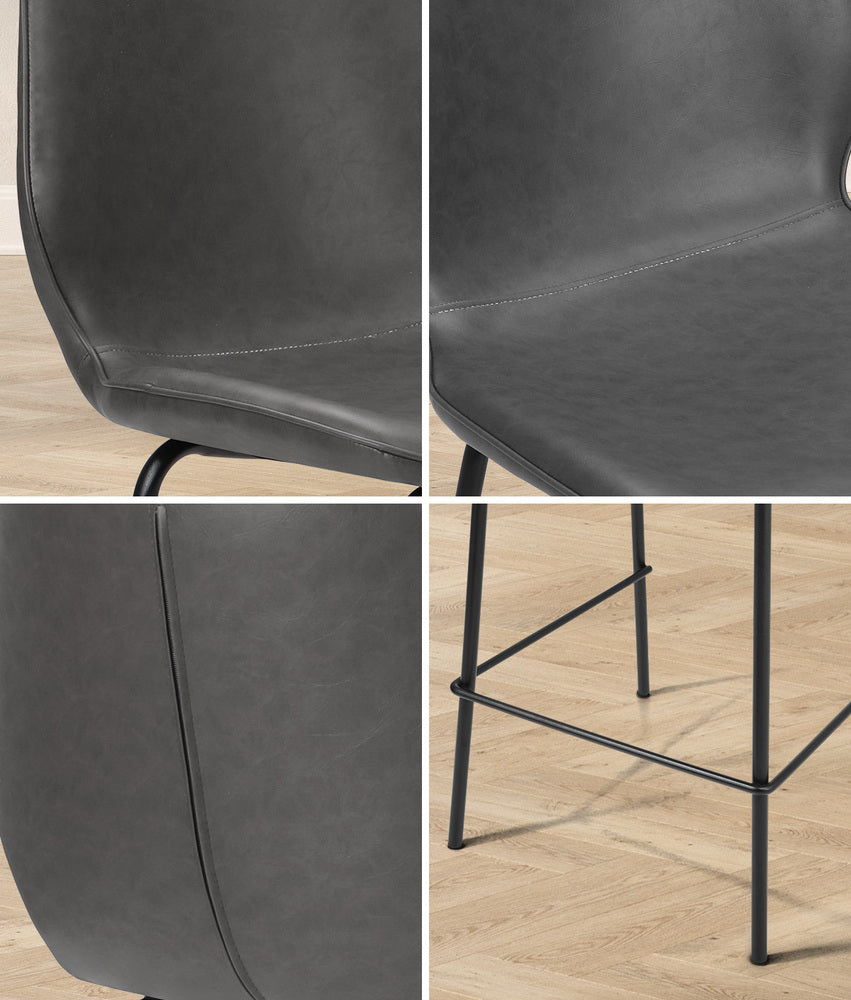 Set of 4 Bar Stools Kitchen Chairs High Leather Black Counter Seats Black/Grey