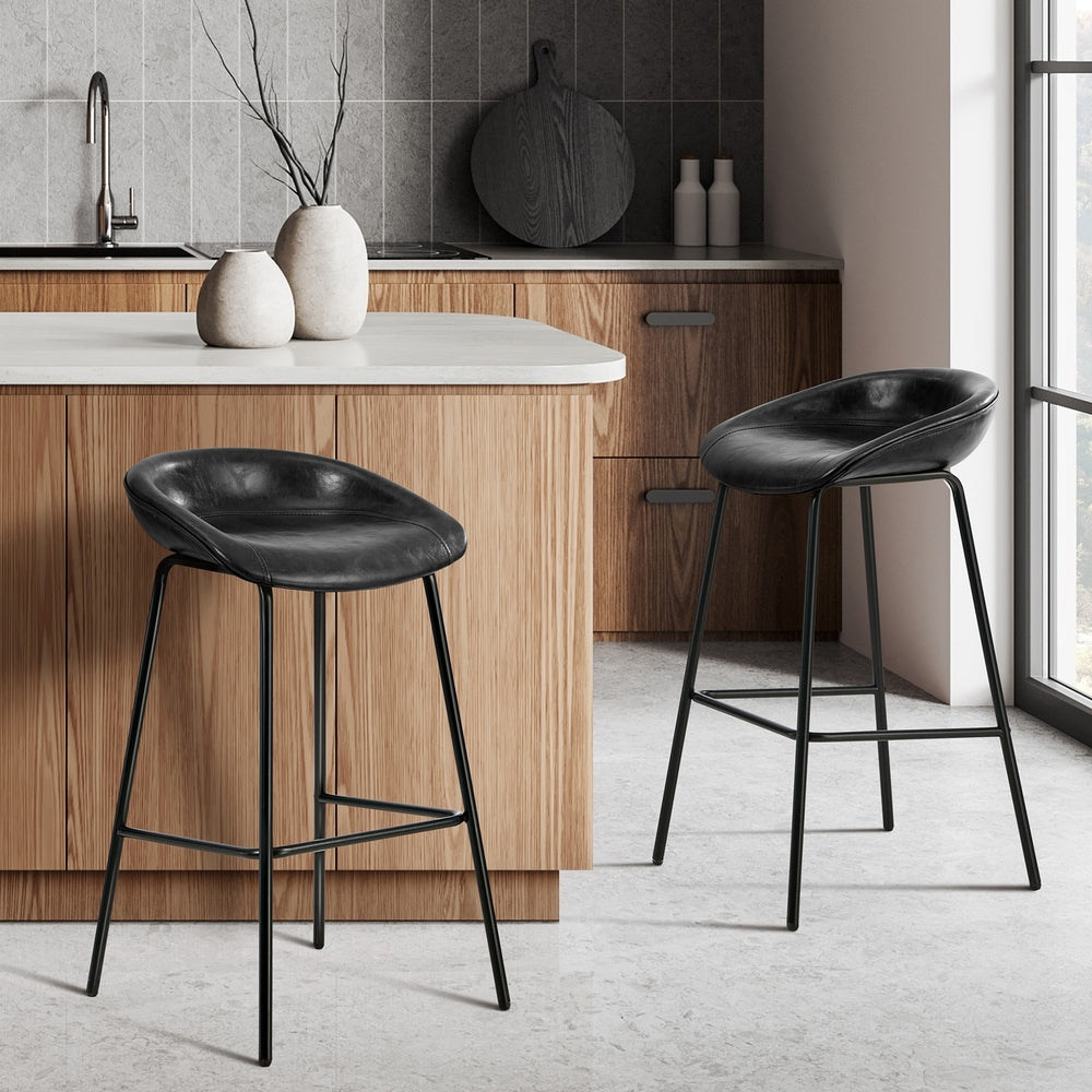 Black PU Leather Bar Stools Set of 2 | HomeAndLiving - 9