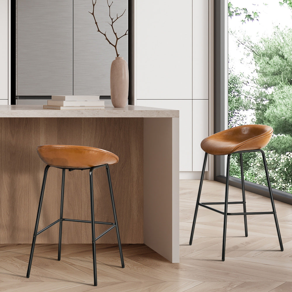 PU Leather Bar Stools Set of 2 Brown | HomeAndLiving