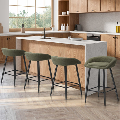 2PCS/4PCS Bar Stools Boucle Fabric Green and Black