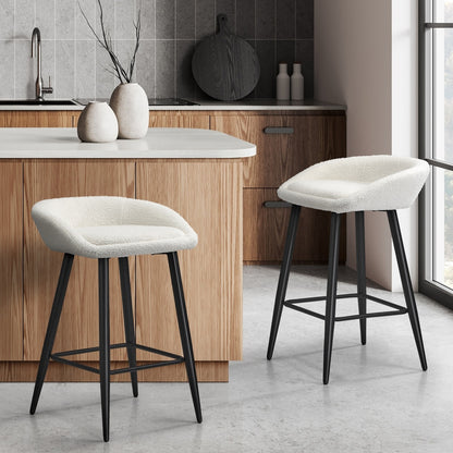 2PCS/4PCS Bar Stools Boucle Fabric Green and Black