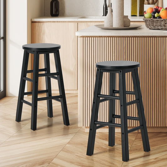 Round Bar Stools Set 2 Black Rubber Wood | HomeAndLiving