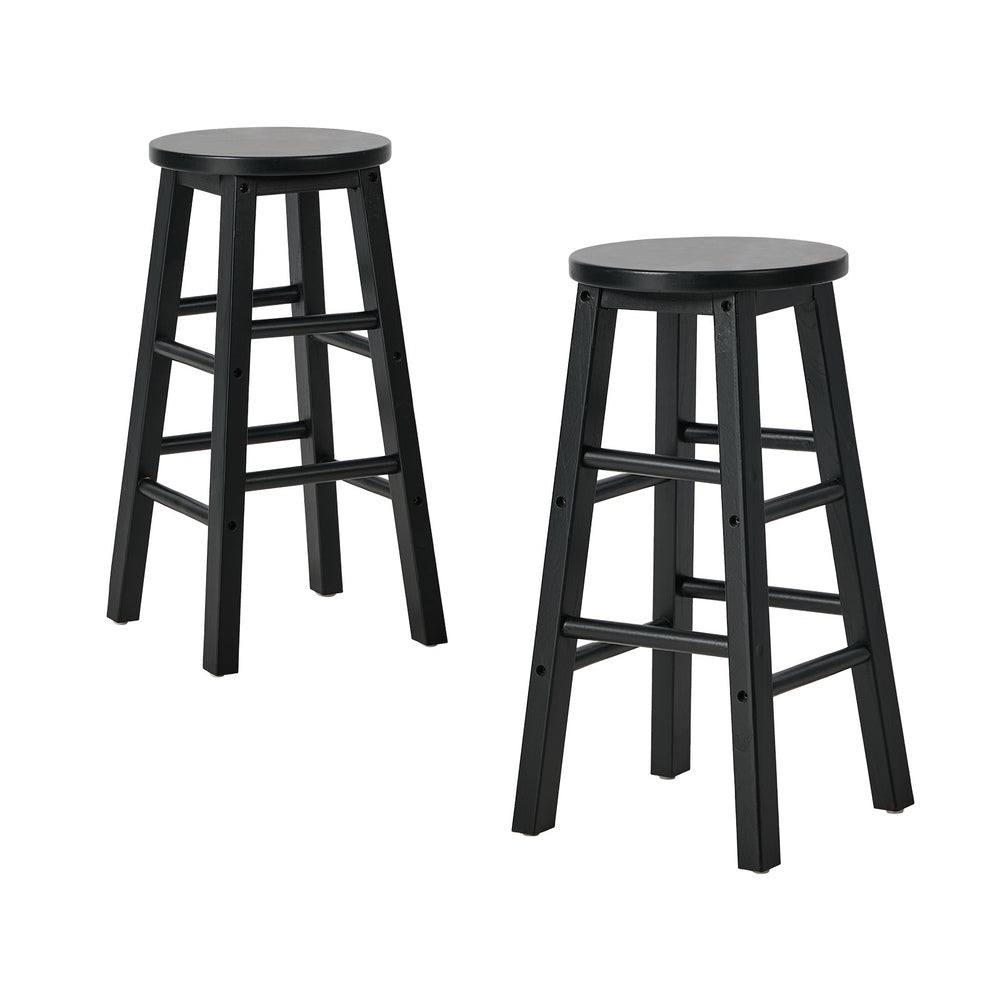 Round Bar Stools Set 2 Black Rubber Wood | HomeAndLiving