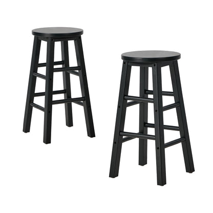 Round Bar Stools Set 2 Black Rubber Wood | HomeAndLiving