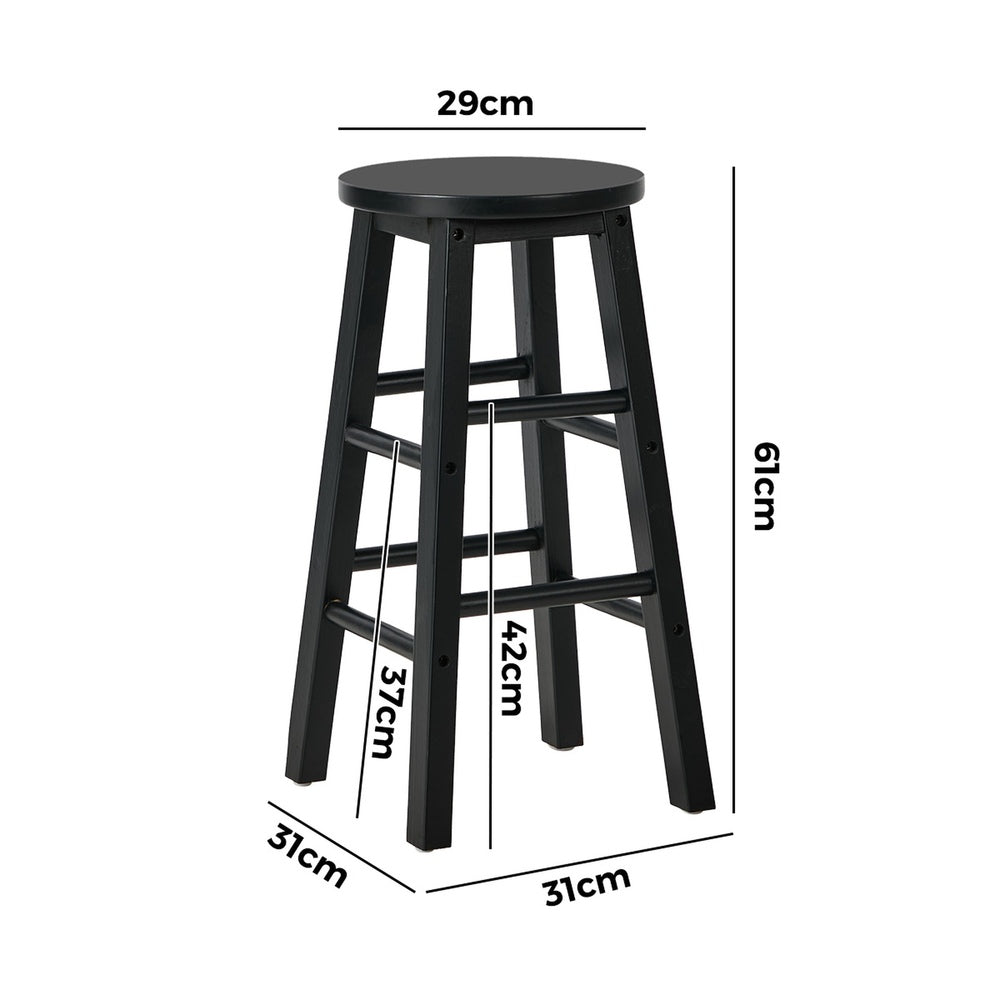 Round Bar Stools Set 2 Black Rubber Wood | HomeAndLiving
