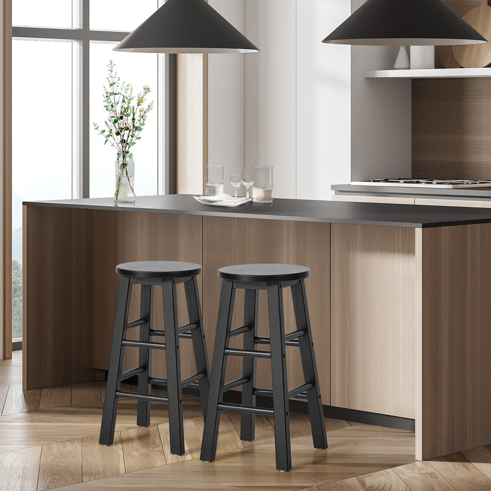 Round Bar Stools Set 2 Black Rubber Wood | HomeAndLiving