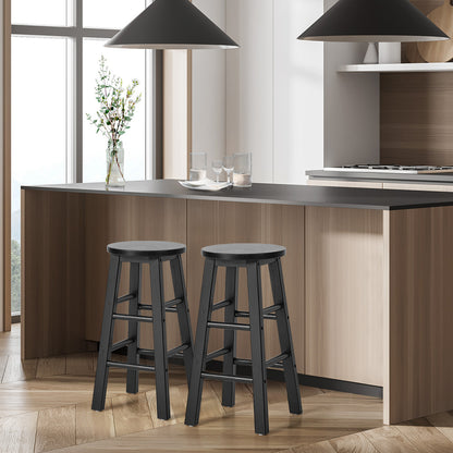 Round Bar Stools Set 2 Black Rubber Wood | HomeAndLiving