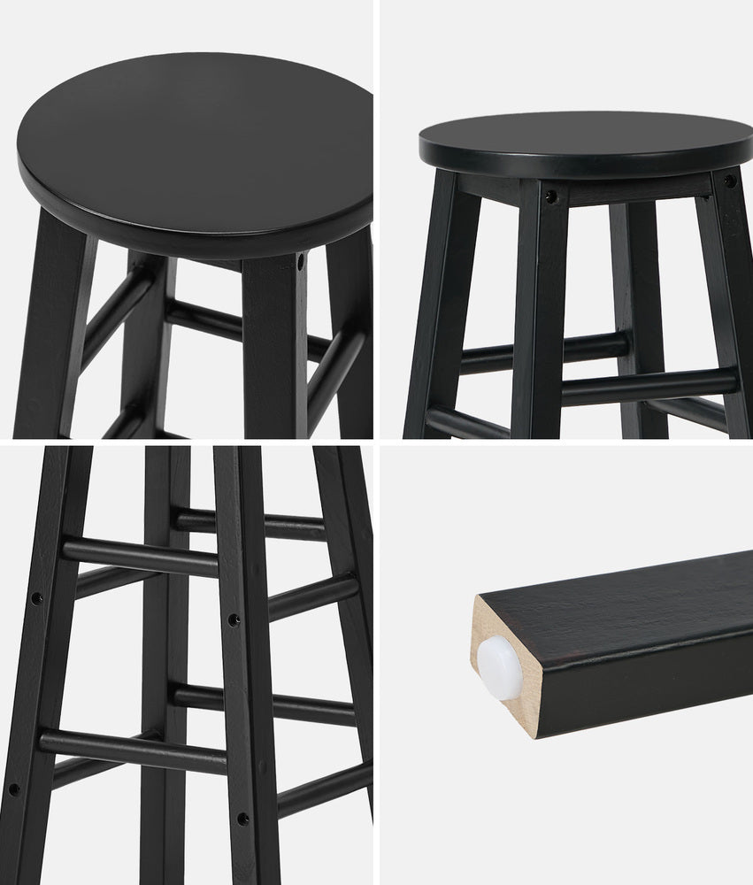 Round Bar Stools Set 2 Black Rubber Wood | HomeAndLiving